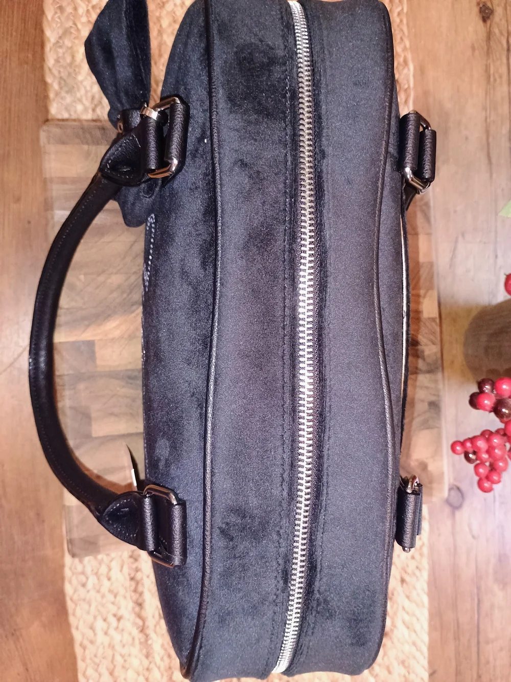 Juicy Couture Black Crystal-Logo Bow Satchel with Pearl Charm